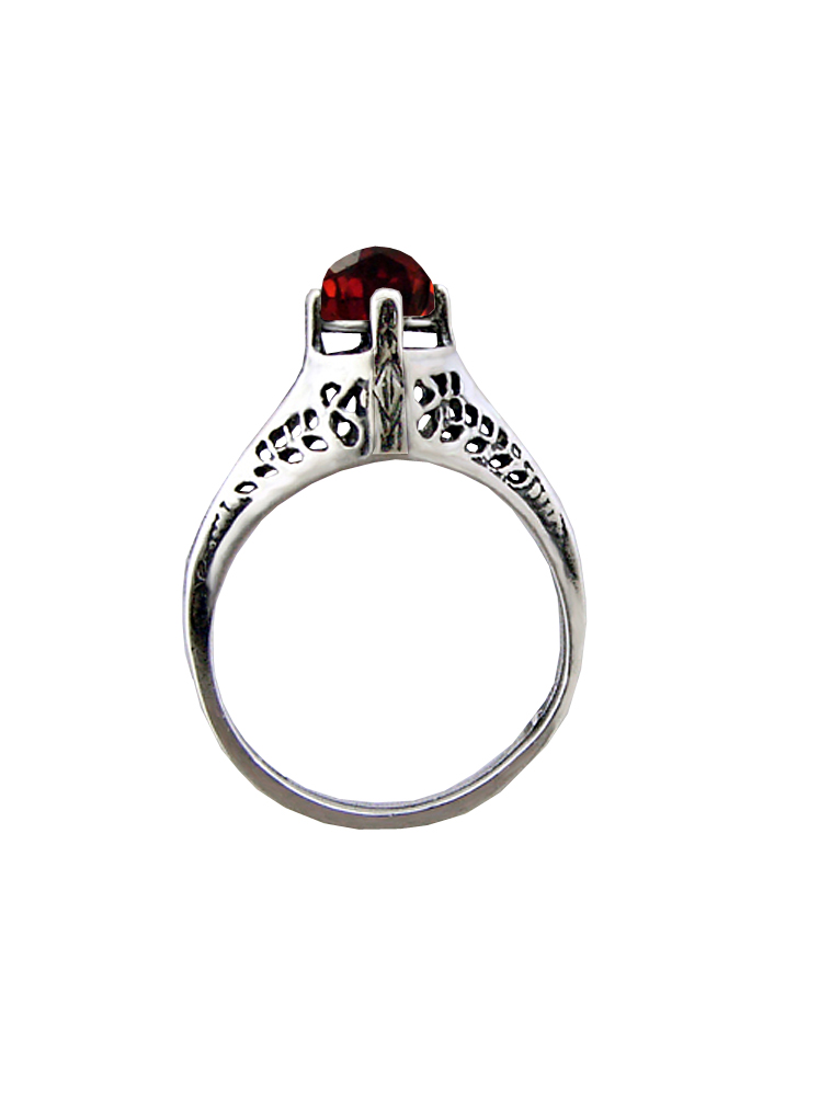 Sterling Silver Ring With Faceted Garnet Size 6